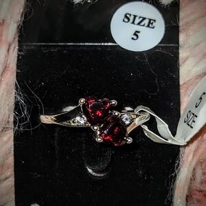 Gorgeous Twin Heart Red Stone Ring